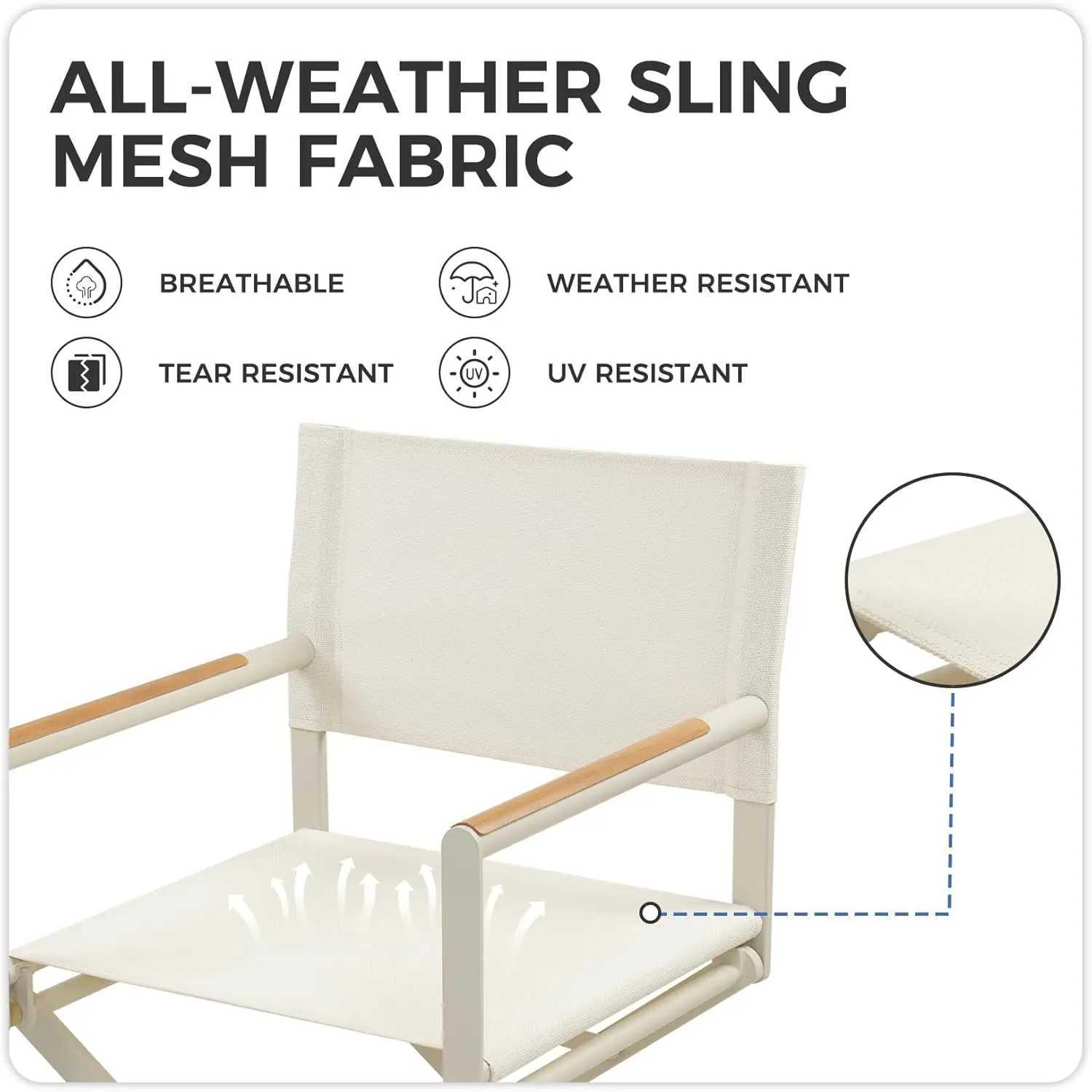 ExtraWide 2Pack Directors Chairs Outdoor Folding Dining Chair Set of 2 with Sling and Woodgrain Armrests J250930