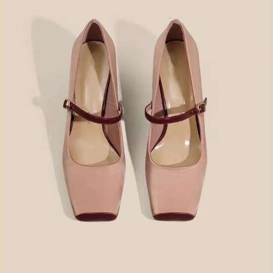 High heels Designer Shoe Women 2025 Autumn Genuine Soft Leather Pink Pig Nose Square Toe French Style heelegant Chunky heel Mary Jane Single Shoes
