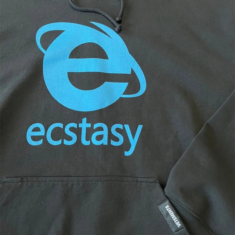 Streetwear Ecstasy Hoodie Y2K Mens Hip Hop Letter Printing Oversized Pullover Sweatshirt Harajuku Gothic Tops Clothes 240312