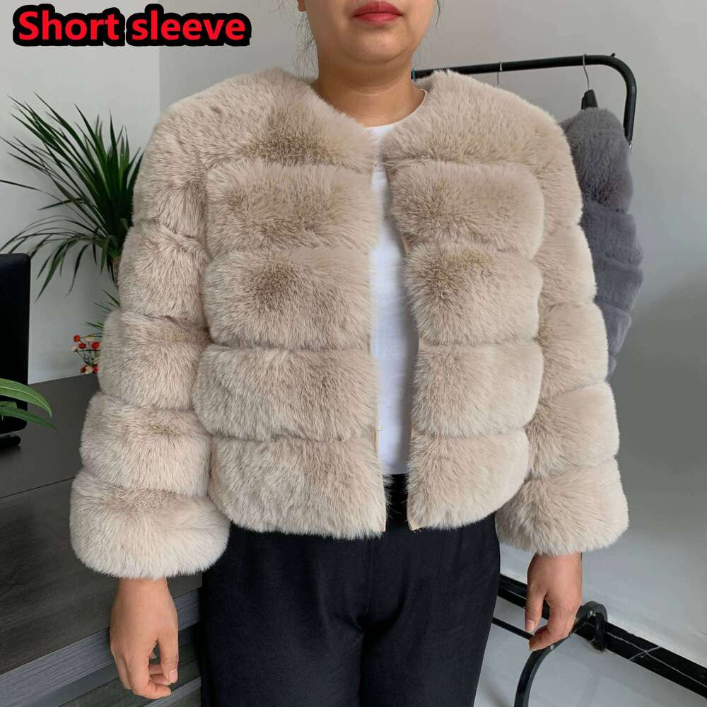 Women's Fashion Faux Coat Super Hot Autumn Winter Women Short Faux Fox Fur Fluffy Jacket High Quality 7Xl Ladies Furry Coats