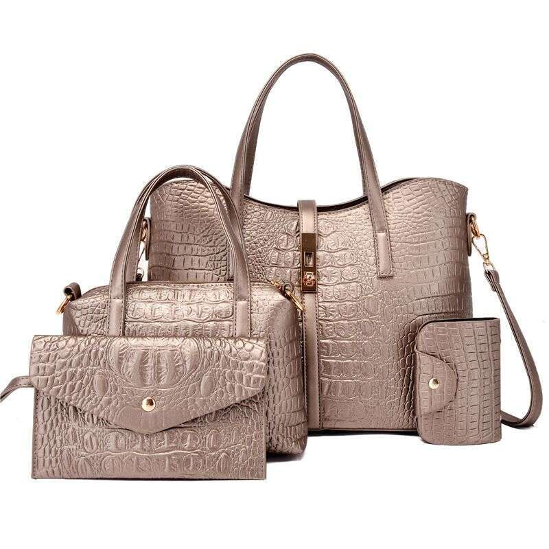 Women's Fashion Crocodile Pattern Mother-And-Daughter Four-Piece Set Handbag Single Shoulder Messenger Bag
