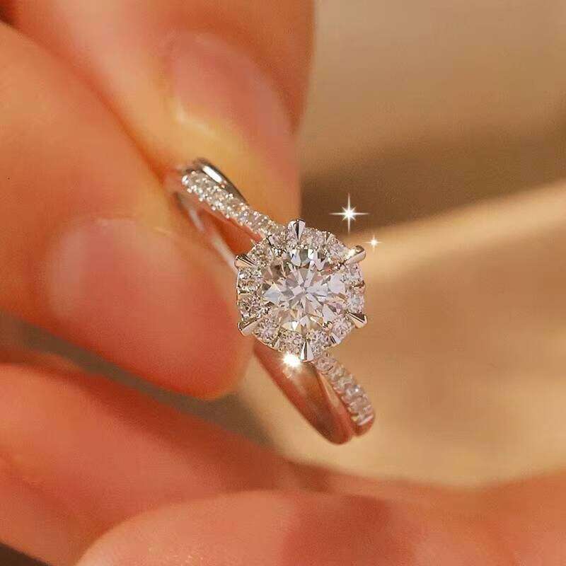 Fashionable Grass Stone Wedding for Women with Bright VVS moissanite ring Imitation Rhodium Plated Bridal Ring Jewelry