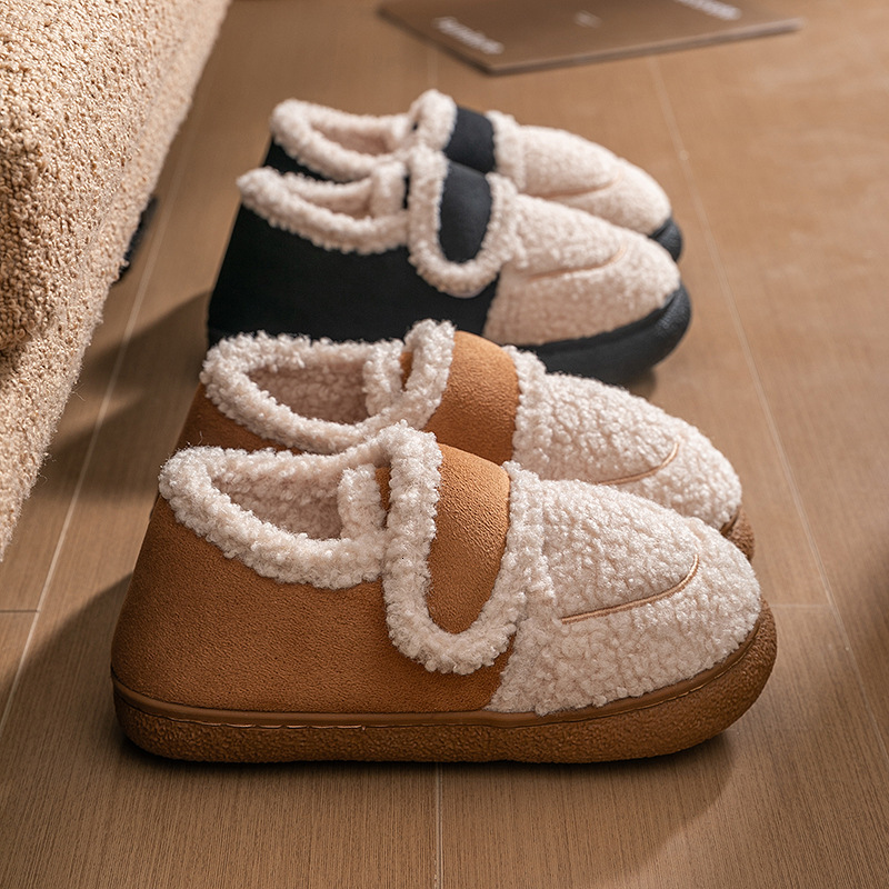 Internet Celebrity Magic Tape Back Slippers for Women Winter Outdoor Wear Warm Non-Slip Fleece Maternity Plush Cotton Shoes ddmymarket
