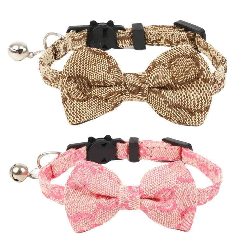 2025 new Designer Breakaway Collars with Bow Tie Bells, 1 Pack Girl Boy Safety Classic Letter Pattern Kitten Collar for Cats and Puppy Fashi