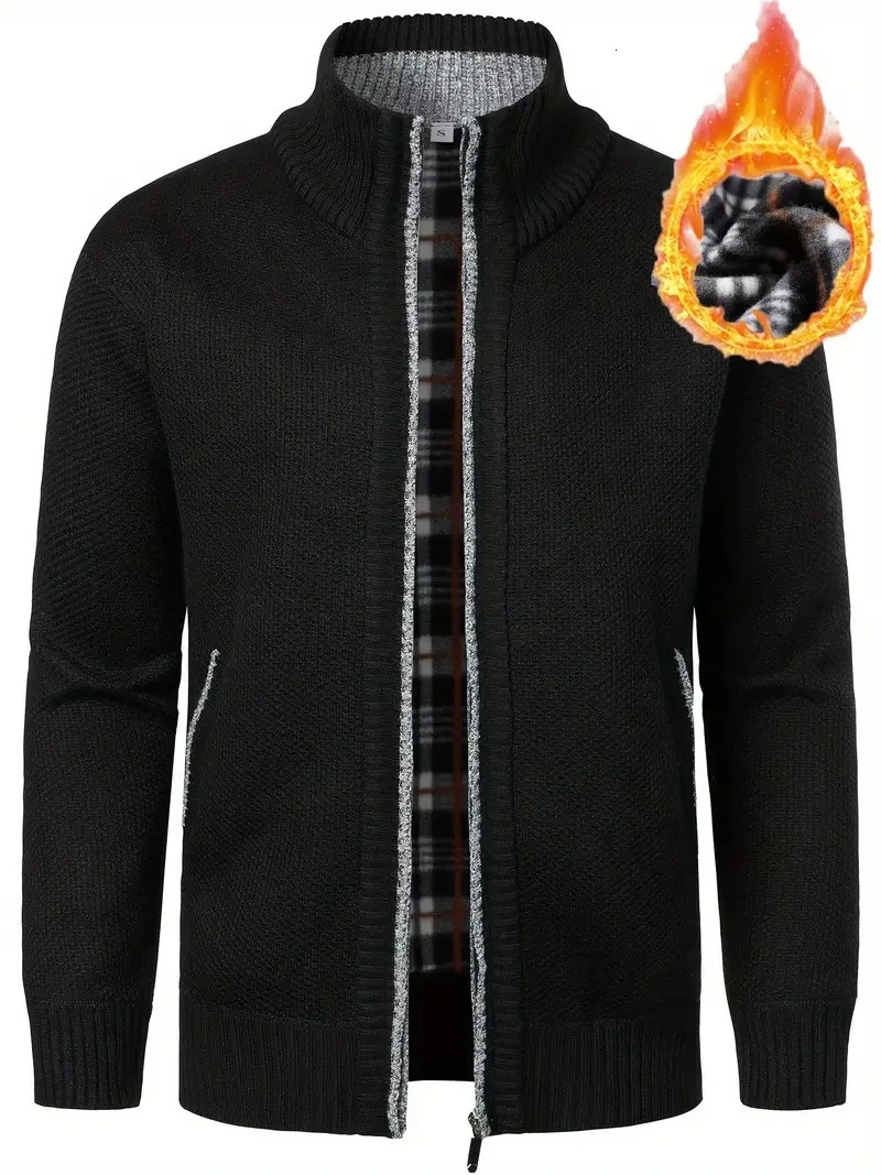 Mens Patchwork Knit Cardigan Sweater Men Casual Fleece Full Zip Regular Fit Solid Color Plus Size 3XL 5 Colors 250929