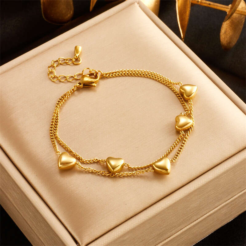 Fashion Niche Design Double Layer Chain Heart Simple Versatile High-end Commuting Titanium Steel Bracelet