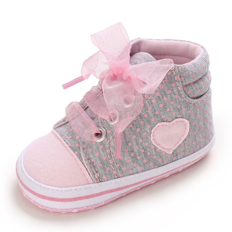 Baby Shoes Girls Bow Lace Dot Printed Hight Top Sneakers Kidszworld Casual Soft Bottom Newborn Toddler Shoe 0-18 Months K0461