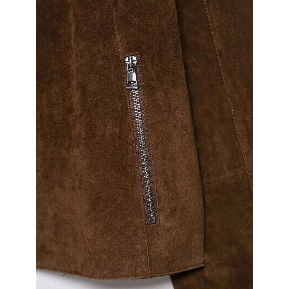 2025 Fashion Women's Casual Suede Jackets Coat Female Zipper Long Sleeve Pockets Coats Winter Lady Commute Jacket Streetwear