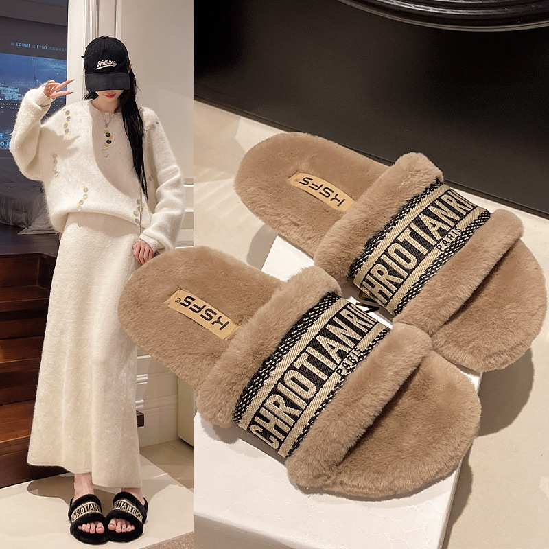Free Shipping designer slippers for womens flat slippers white black brown grey New fashionable and versatile flat bottomed cotton mop