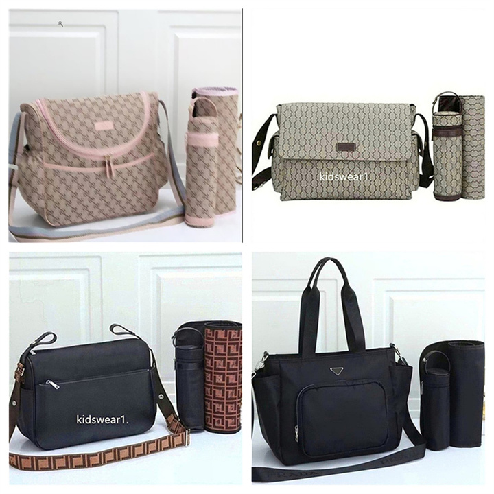 Designer diaper Waterproof Mom Bag 3 set Diaper bag Baby Zipper Brown plaid print a55p4