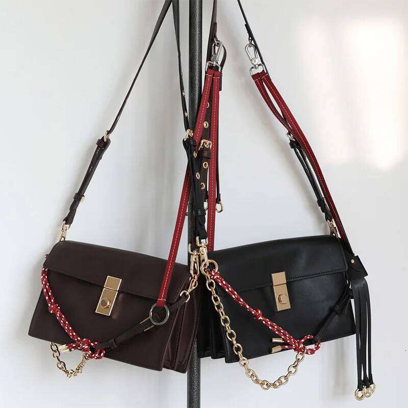 High-End Flap Messenger Retro Small Pendant Lock Motorcycle Brand Genuine Leather Square Classic Shoulder Bag