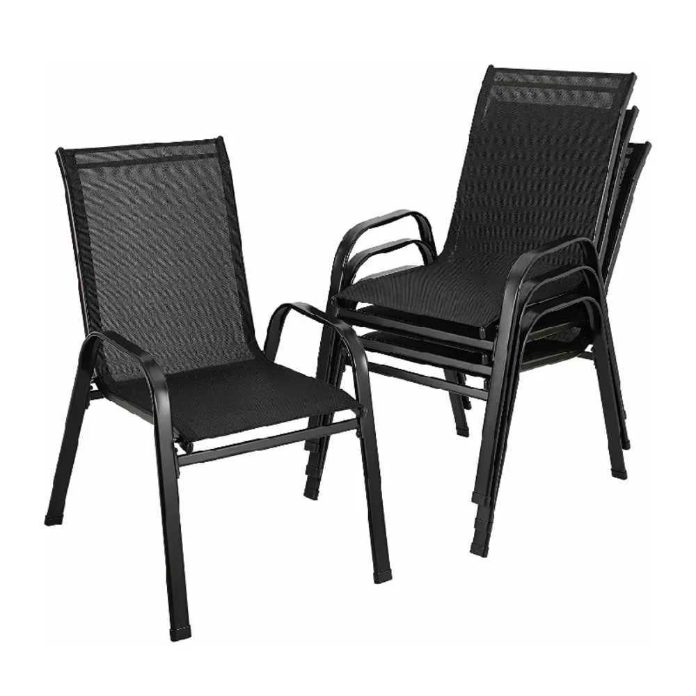 4PCS Garden Chairs SteelironTeslin Fabric Folding High Back Balcony Chair Camping Chair Outdoor Seating Group Black J250930