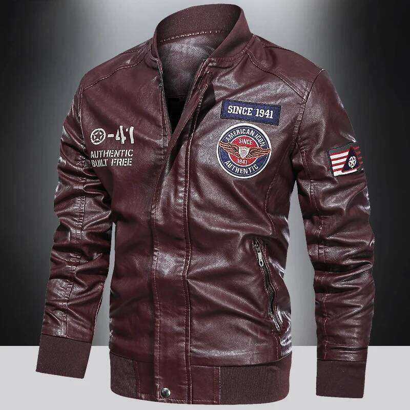 Spring And Autumn Men's Motorcycle Suit Leather Color Blocking American Baseball Collar Pilot Casual PU Leather Jacket