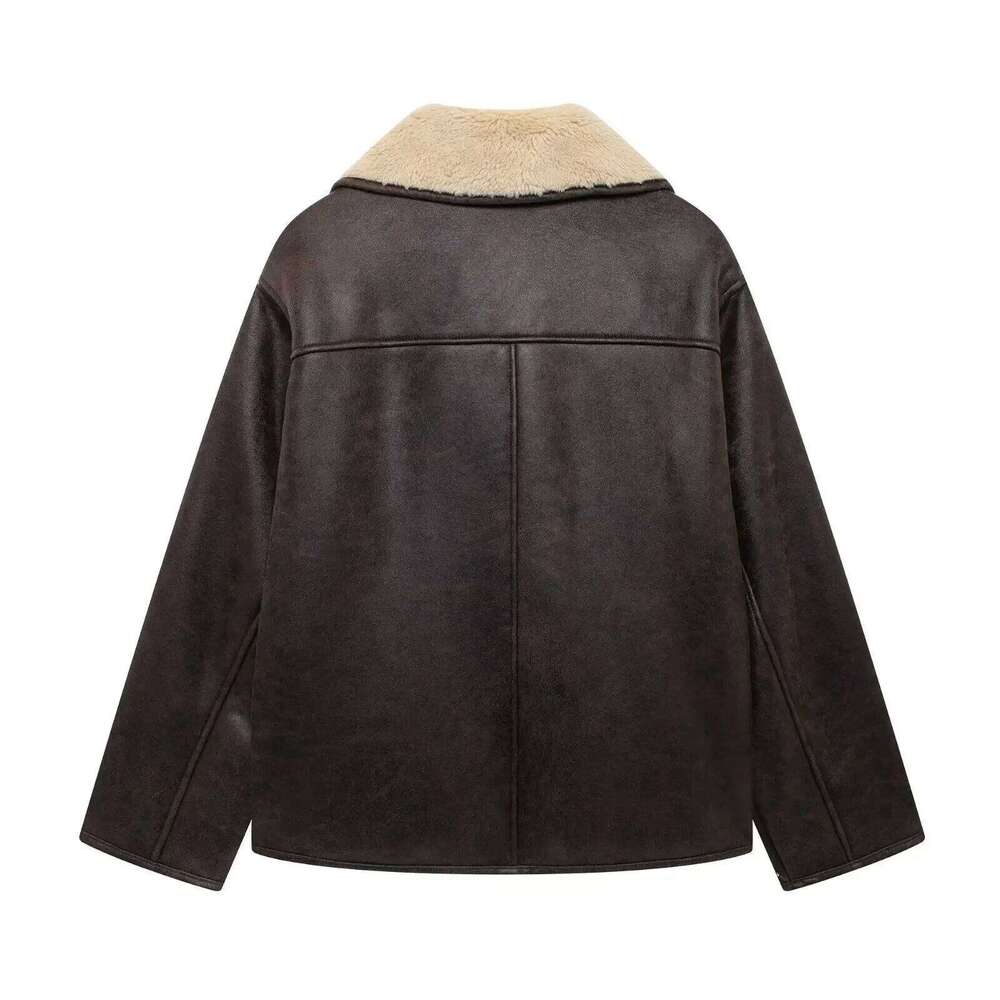 Fashionable Double-Sided Leather Jacket Women's Winter Warm Top Integrated Fur Coat Stylish Outerwear Thermal Upright