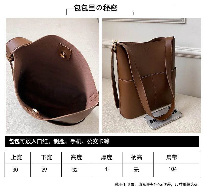 Fashionable womens leather shoulder bucket bags handbags winter fall autumn femme casual sac de luxe femme vintage 250930