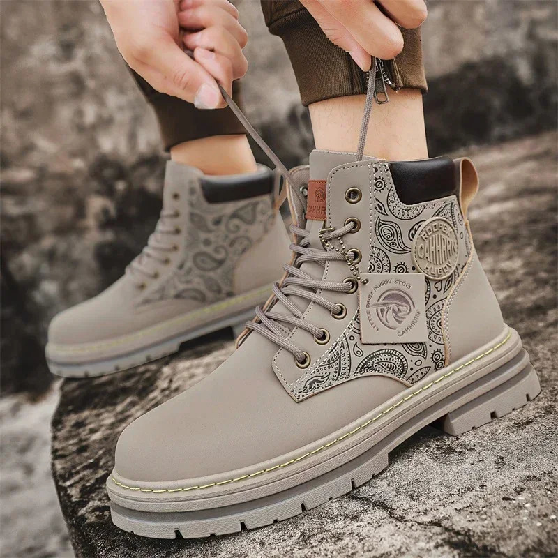 Men Fashion Daily Casual Mens Motorcycle Boots High Ankle Walking Shoes Leather Boots Cowboy Boots Men Bionic Boots 250930