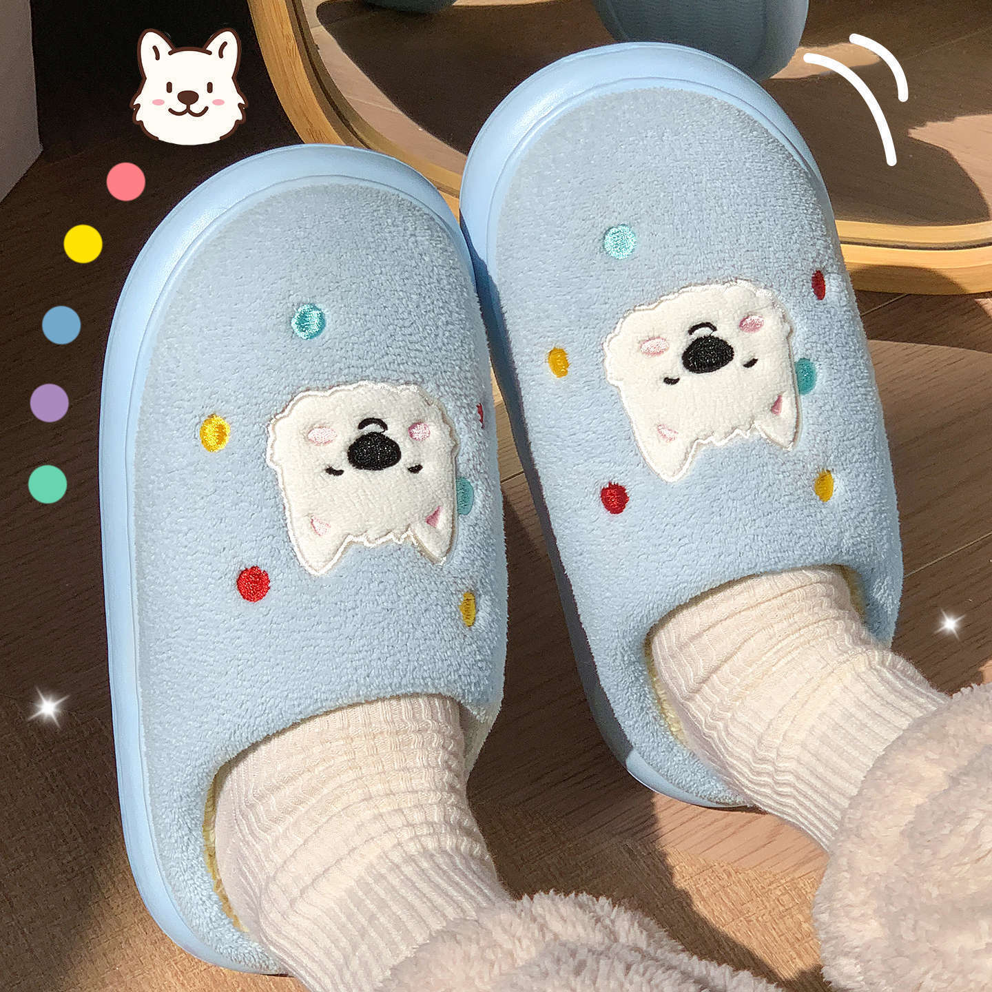 Women's Winter 2025 New Indoor Home Warm Plush Household Puppy Cartoon Cotton Slippers ddmymarket