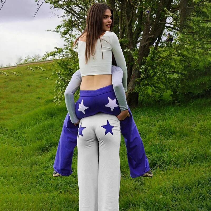 Women's High-Elasticity Star Print Straight Leg Casual Pants Color Blocking Sports Embroidery Spring Summer Fashion dongdumaoyi