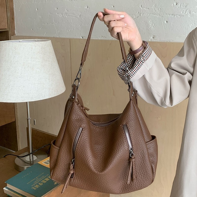 New Women's Retro Soft Leather Handbag Luxury Bag Work Commuter Shoulder Bag High end Designer Bag Wallet Shoulder Bag