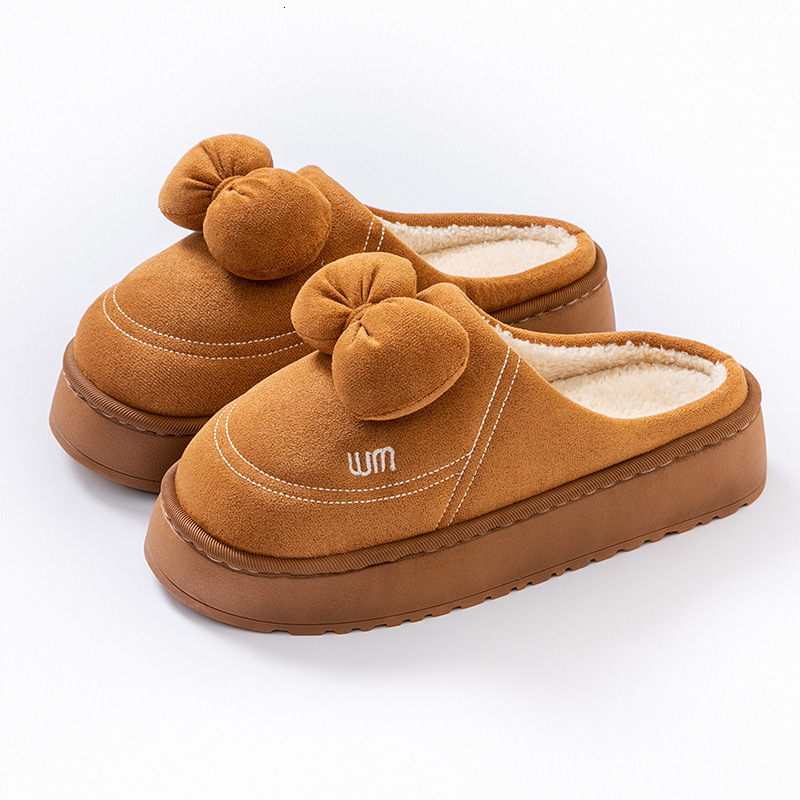 New Bowknot Women, Autumn and Winter Home Thick Sole Fleece Lined Warm Comfortable Maternity Outdoor Cotton Slippers for Women ddmymarket
