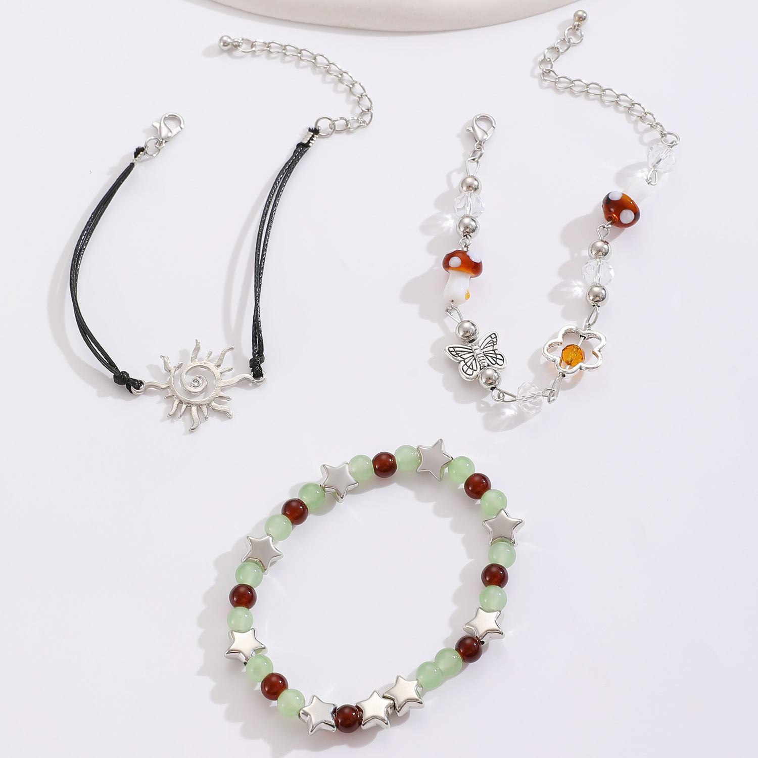 Ethnic Style Sun Butterfly Beaded for Women Colorful Star Mushroom Set Bracelet