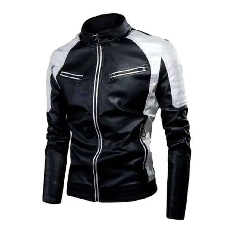 Fashionable Casual Men's Leather Jacket Splice Motorcycle Vintage Cross-Border Spring Autumn Thin Style Wear