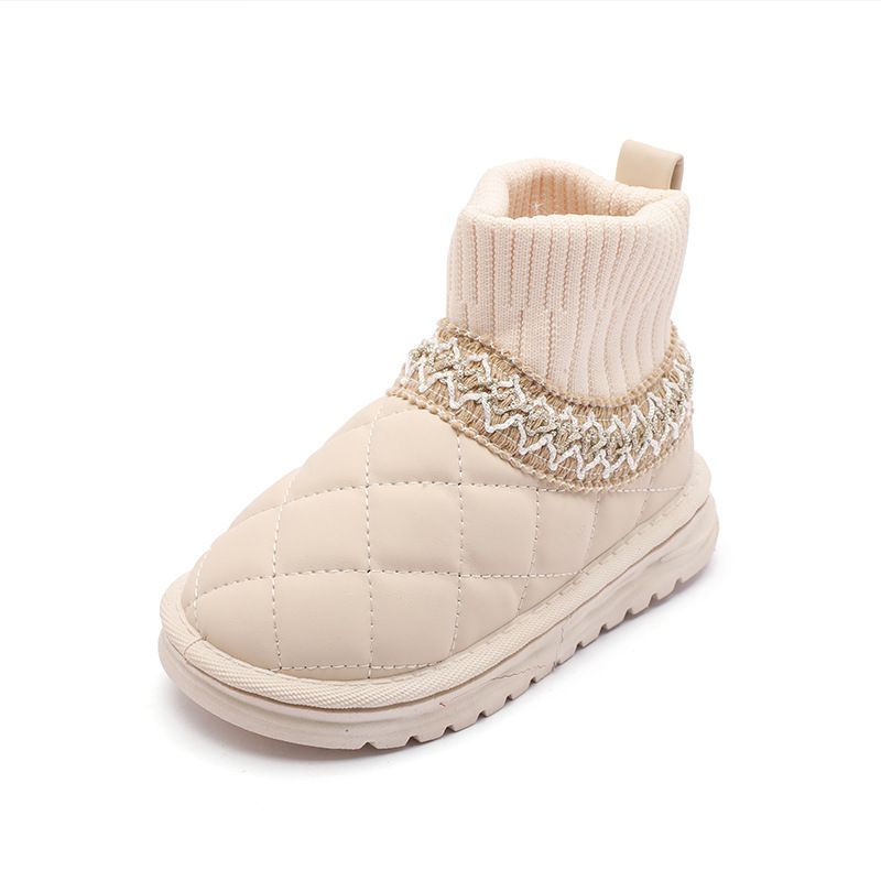 Children Boots Sock Snow Boots Girls Short Ankle Boots Kidszworld Kids Cute Sewing Autumn Winter Warm Cotton Plush Shoes for Boys Unisex PU Waterproof