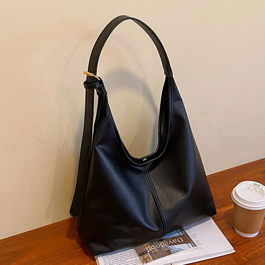 Trendy Casual Soft PU Womens Handbags Solid Color Large Capacity Female Shoulder Bag Retro Tote Bag For Commute Shopping 250929