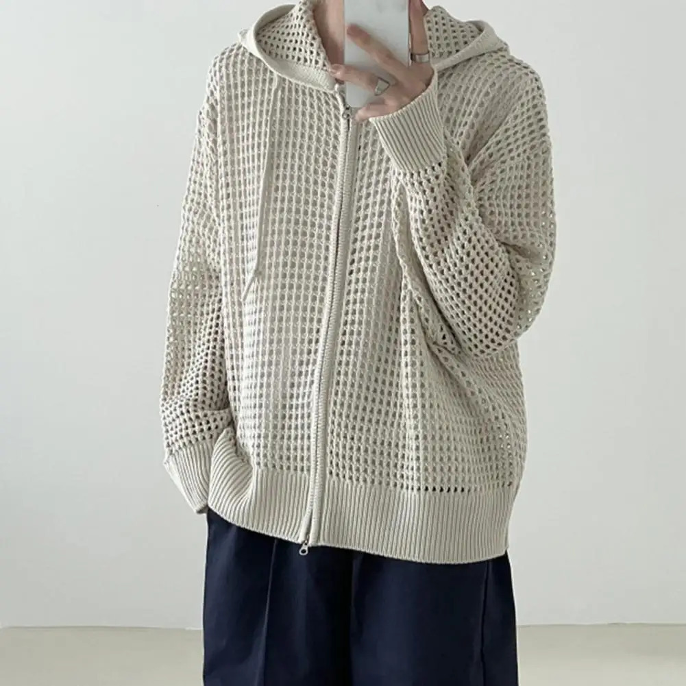 Polyester Fiber Jacket Durable for Men Hooded Hip Hop Cardigan Stylish Mens Winter with Hollow 250929