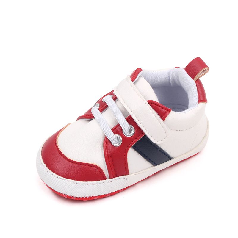 Infant Baby Boys Sneakers Stripe PU Leather Anti-Slip Soft Sole Kidszworld Prewalker Toddler First Walker Shoes 0-18 Months K0472