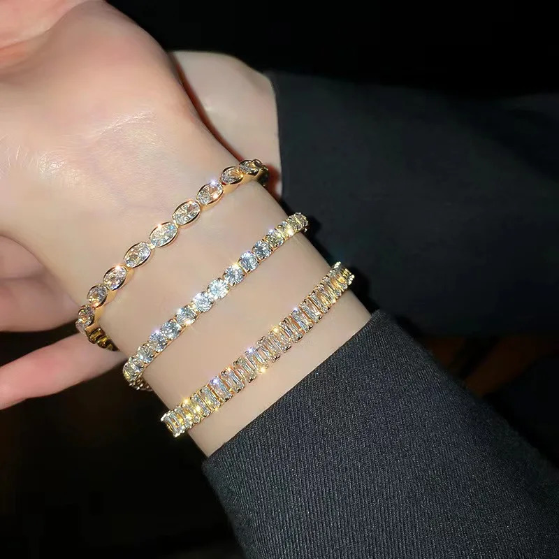 Sparkling Cubic Zircon Tennis Bracelets for Women Dainty Stackable Gold Color Chain Crystal CZ Banquet Wedding Jewelry 250928