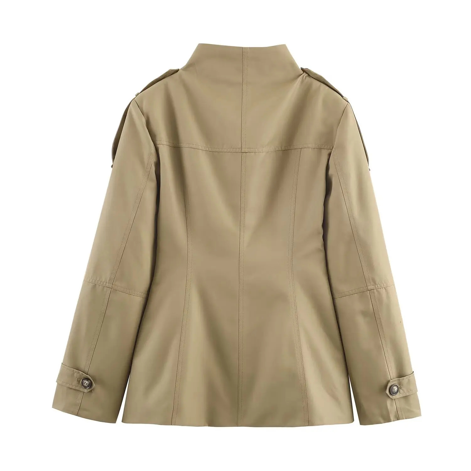 Tidalyf 2025 Women Casual Jacket High Neck Single Button Shoulder Strap Cuff Pocket n Chic Fashion Autumn 250930