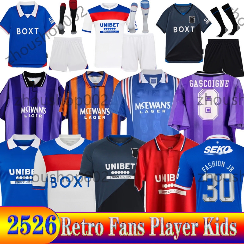 25 26 Glasgow RangersSoccer Jerseys Retro Home Shirt Away Glasgow COLAK ROOFE LUNDSTRAM HAGI BARKER MORELOS TAVERNIER KENT TILLMAN 3RD Football Man Kids Kit