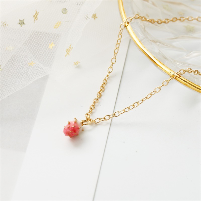Original Cute Strawberry Necklace Sweet Short Tassel Collarbone Chain Korean Style Jewelry