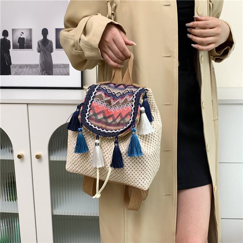 Designer Bag Ethnic Style Luxury Bag Cross-border Backpack For Women 2024 New Wholesale Woven Vintage Bag Fashion Color-block Casual Travel Bag