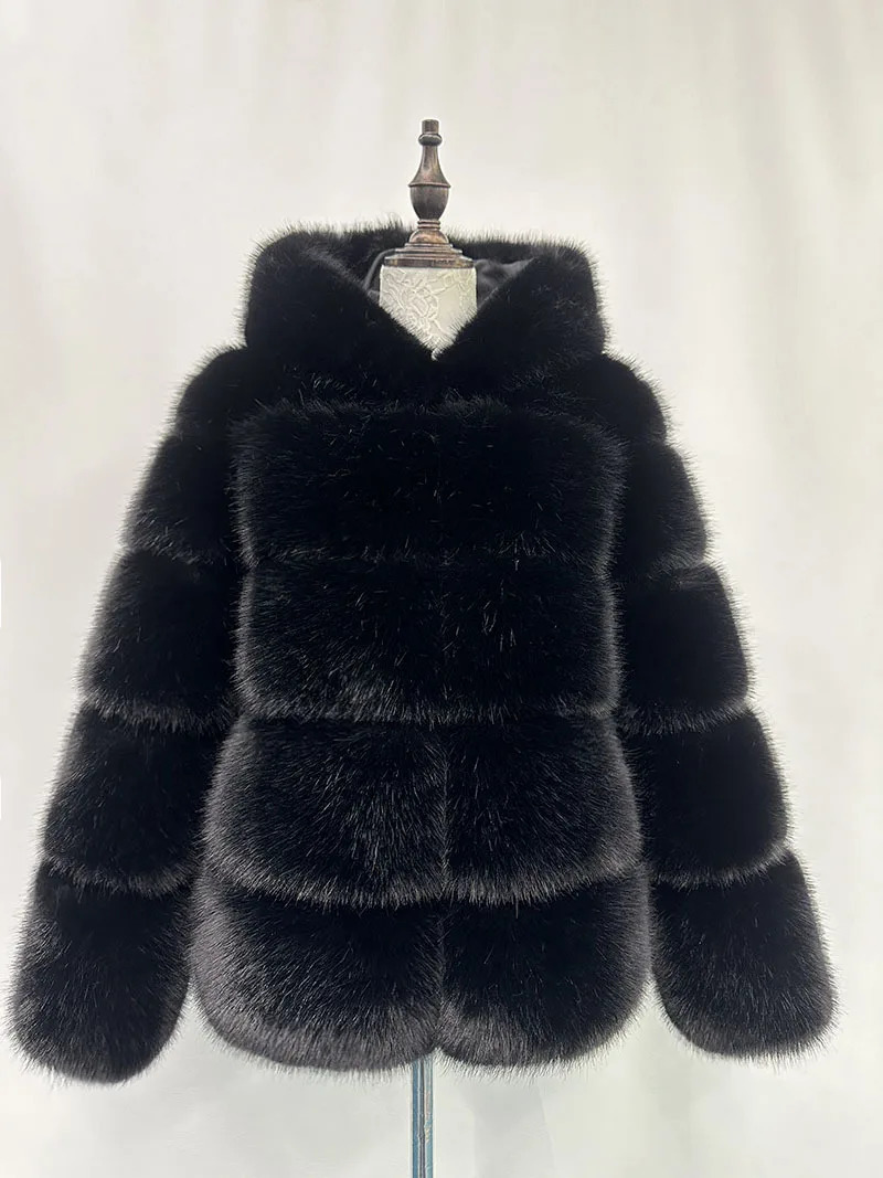 HOOOFUR Faux Fur Coat with Hat Thickened Warm And Stylish Outerwear for Fashionable Cold Weather 250930