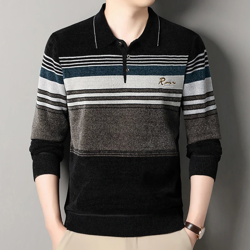 Mens Pullover Sweaters Retro Lapel Jersey Autumn Winter Thick Fleeced Elegant Brown Knitted 250929