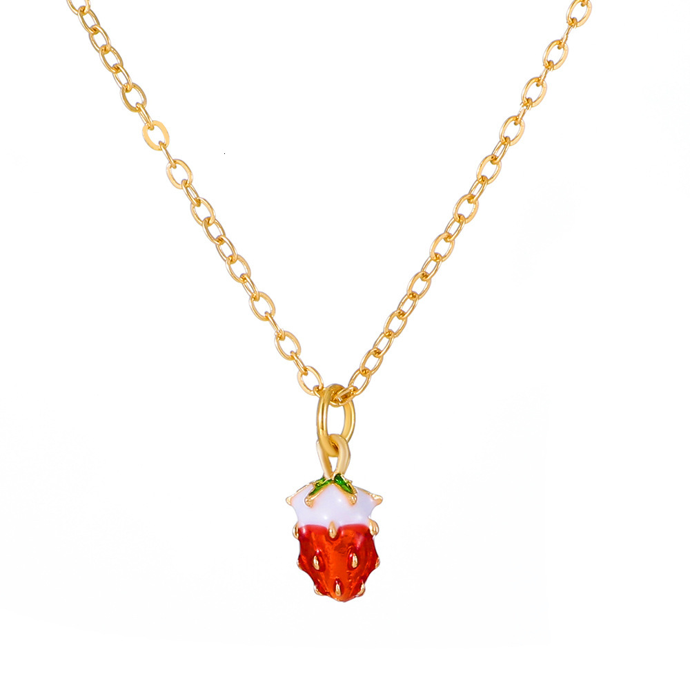 Original Cute Strawberry Necklace Sweet Short Tassel Collarbone Chain Korean Style Jewelry