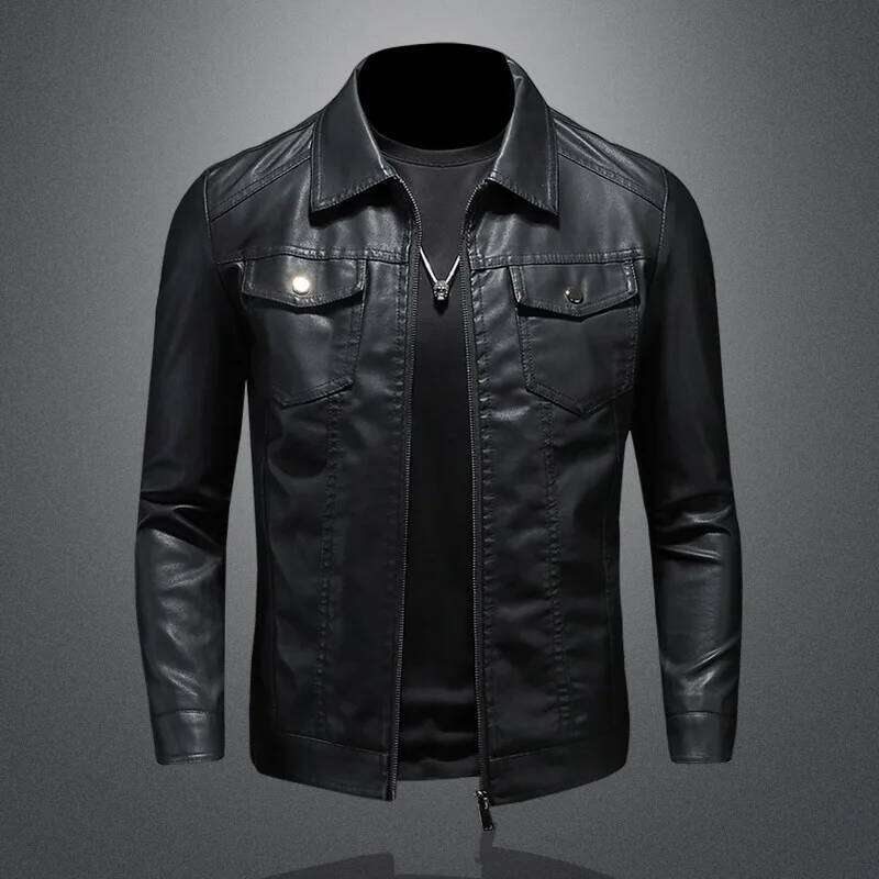 Men's Lapel Jacket Autumn Oversized Slim Motorcycle Riding Suit Winter Thickened PU Leather Waterproof Work Clothes