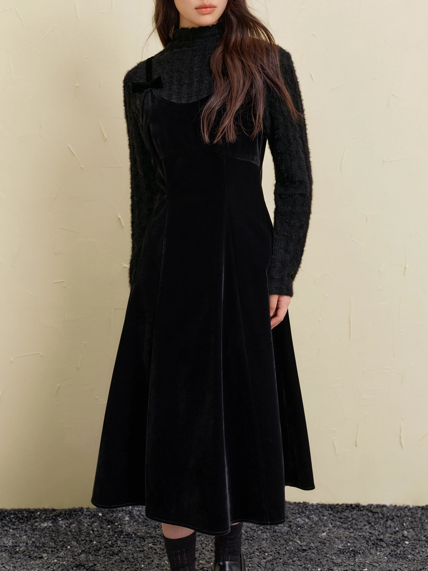 DUSHU Christmas Style Suspender Red Green Black Winter Dress for Women Allmatch Chic Long Dress 24DS84338 250930