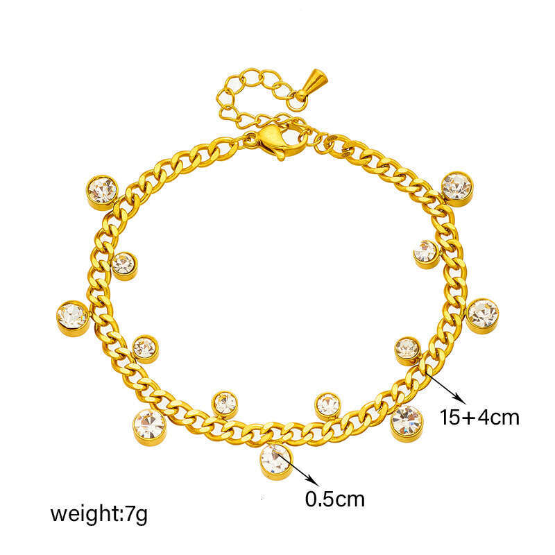 Korean Style Simple Niche Elegant Versatile Irregular Round Inlaid Dia Chain Titanium Steel Jewelry Bracelet