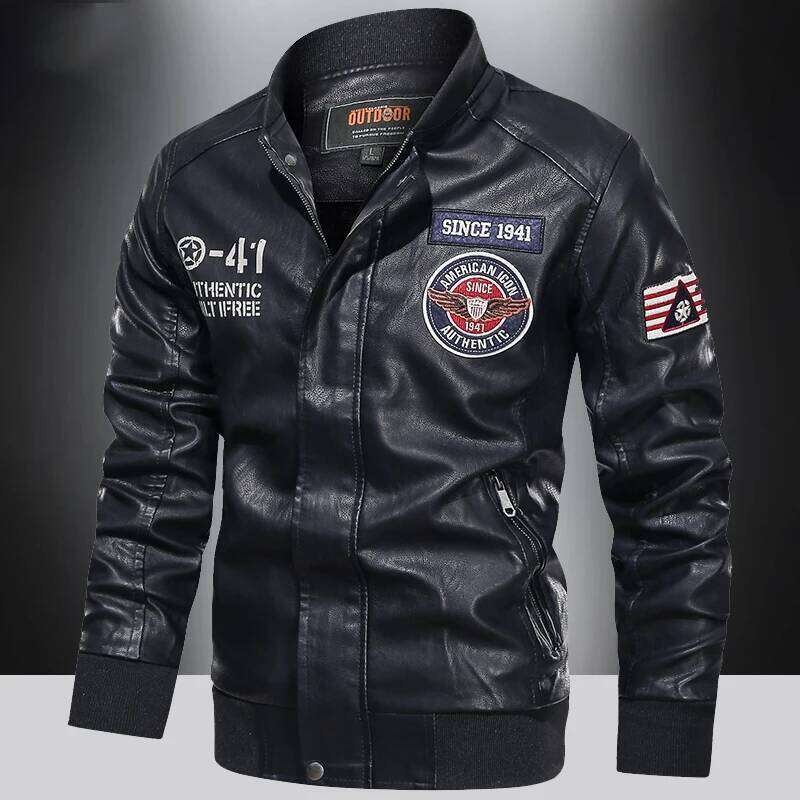 Spring And Autumn Men's Motorcycle Suit Leather Color Blocking American Baseball Collar Pilot Casual PU Leather Jacket
