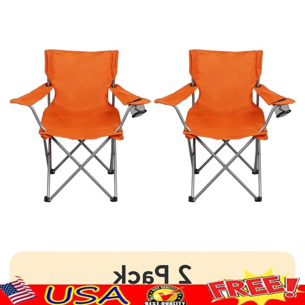 2 Pack Folding Camp Chairs with Cup Holder Portable Quad Frame Durable Outdoor Seating Tailgating Camping Sports Events J250930
