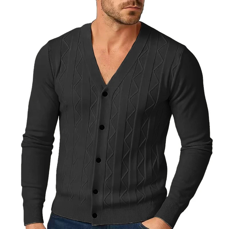 Mens Cable Knit Cardigan Sweater V Neck Casual Button Down Sweaters Long Sleeve Fall Outwear Lightweight Solid Color Tops 250929