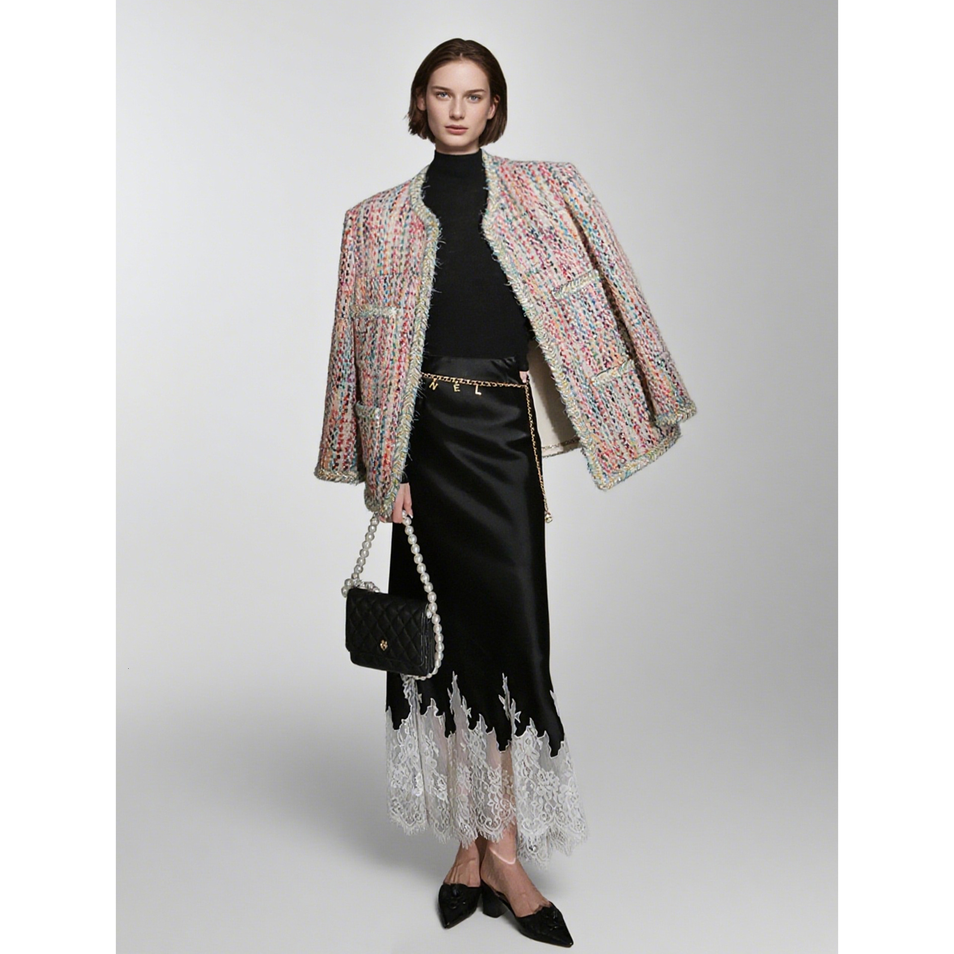 2025 Designer Jacket Color Treasure Yarn Wool Coat Women's Autumn and Winter New Collection Handmade Knitted Coarse Wool design Short Top Luxury 