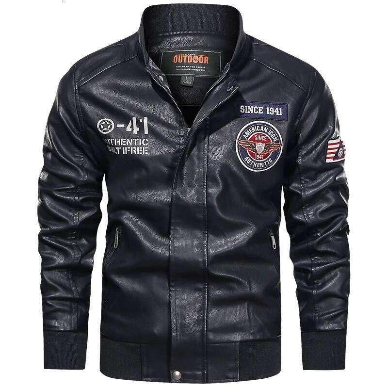 Spring And Autumn Men's Motorcycle Suit Leather Color Blocking American Baseball Collar Pilot Casual PU Leather Jacket