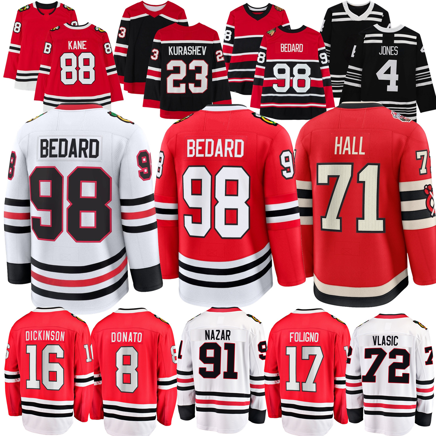 ConnorS Bedard Chicago Hockey Jersey blackhawksS Bertuzzi Artyom Levshunov Frank Nazar Spencer Knight Teuvo Teravainen Alex Vlasic Jason Dickinson Frondell
