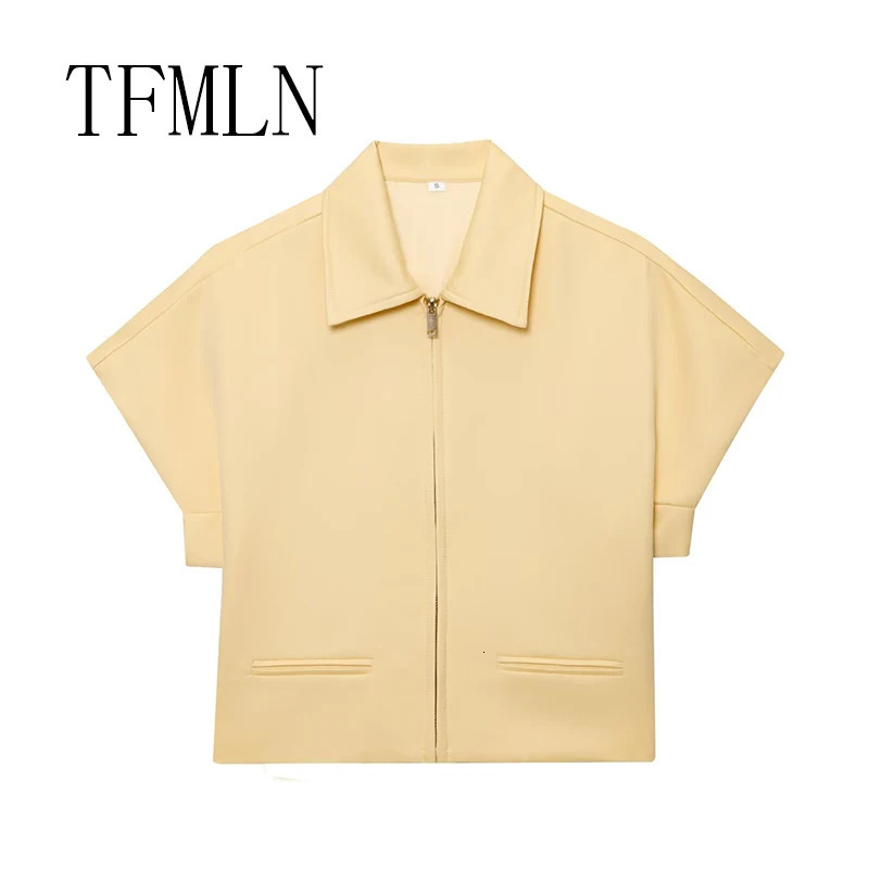 TFMLN Women Fashion Cropped Jacket Zipper Varsity Womens Jackets Short Sleeve Coats Casual Holiday Woman 250930