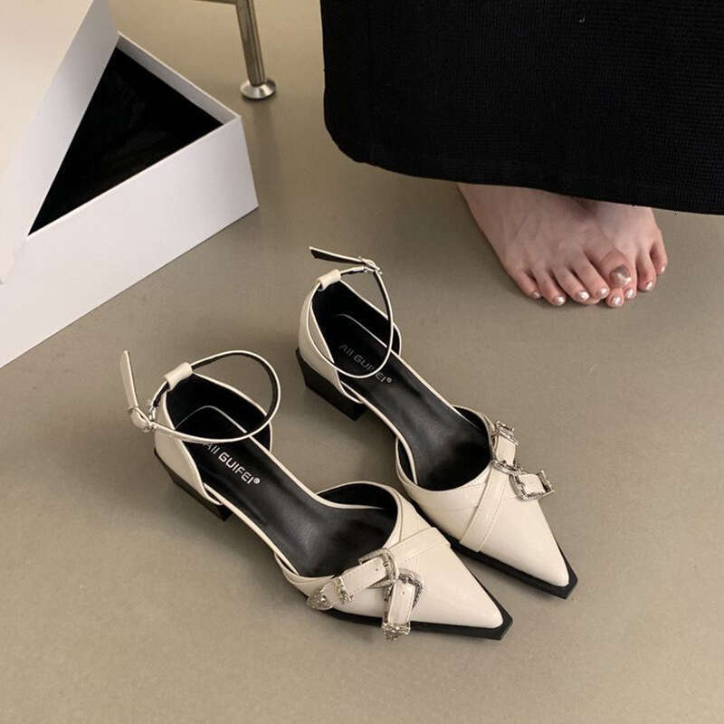 French Style High heel Sandals for Women 2025 Spring and Autumn New Pointed Toe Stiletto Ankle Strap Hollow Professional Fashion Single Shoes