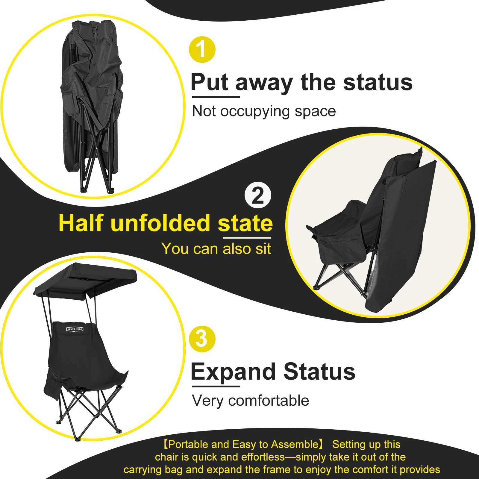 2PC Black Folding Chair Shed Outdoor Leisure Design Unique Folding Portable Camping Picnic Beach Vacation Highquality Material J250930